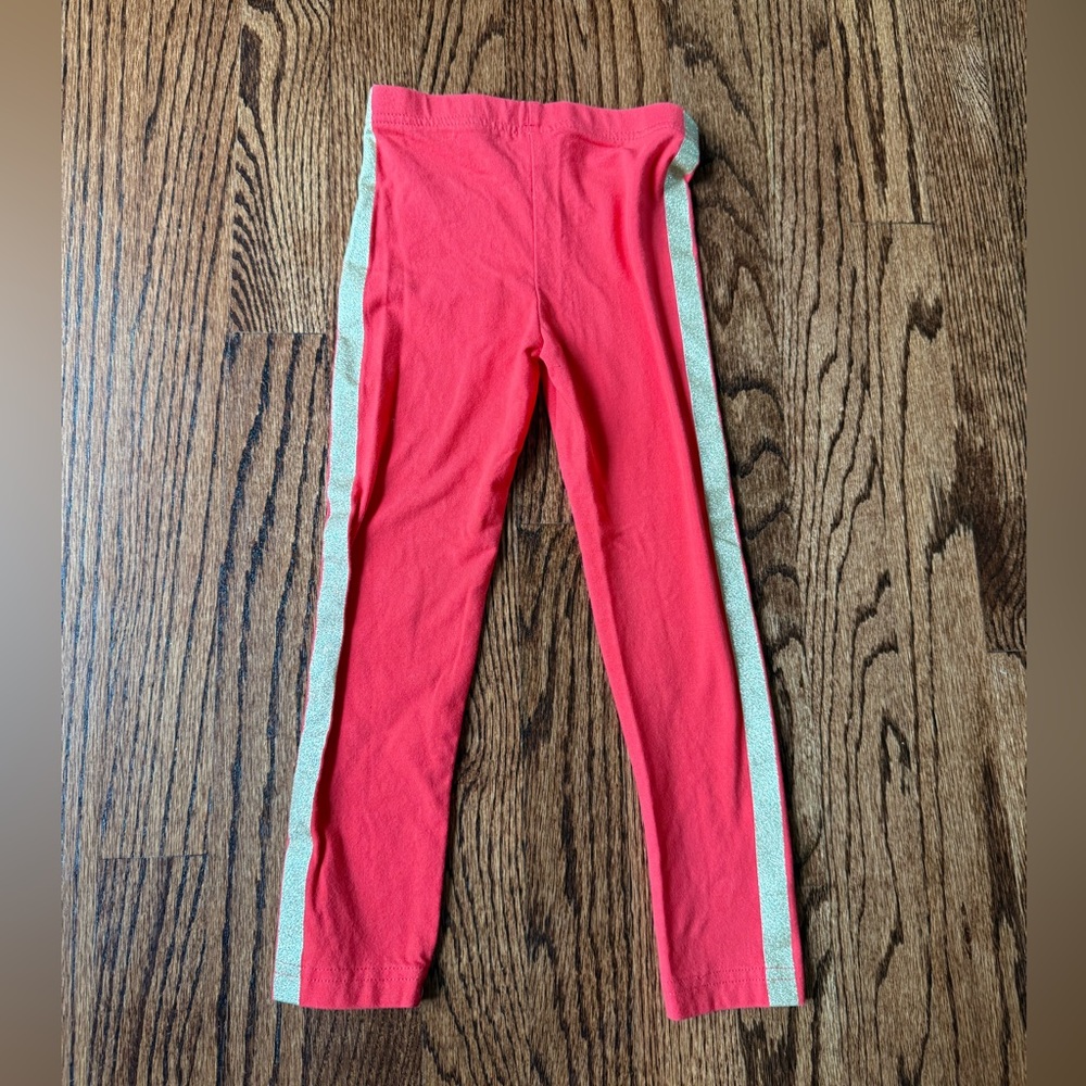 Carter's Red & Gold Glitter Stripe Leggings - Size 5t
